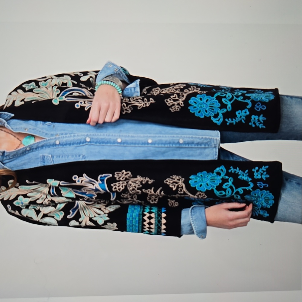 Johnny Was Black and Blue Embroidered Jacket - Picture 5 of 12